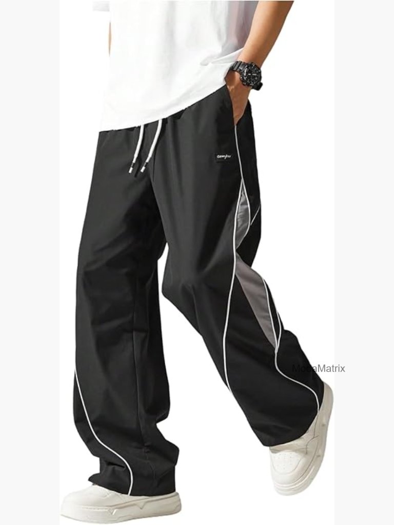 Men's Baggy Track Pants Drawstring Elastic Waist Parachute Sweatpants Streetwear